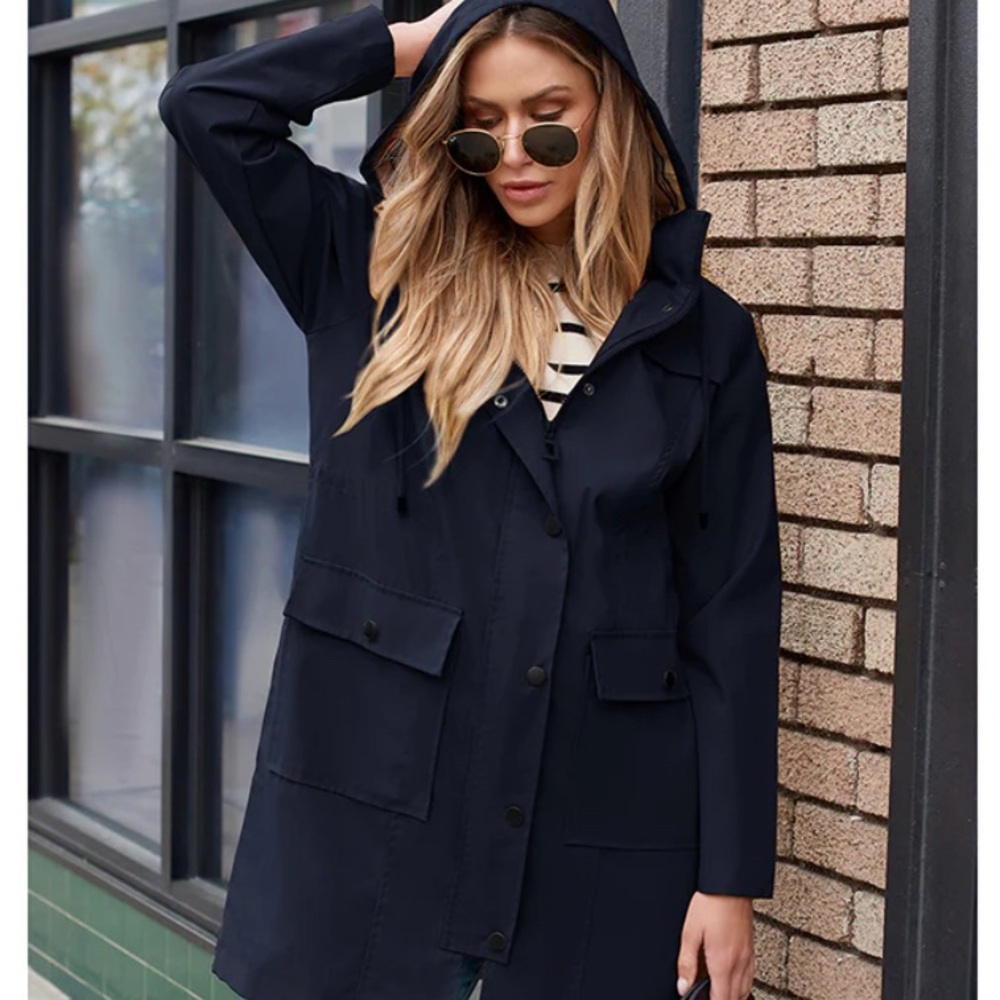 ✨ Saphirose Jacket Women Navy Hooded Rain Outdoor Raincoat Windbreaker